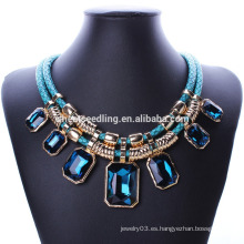 Nueva joyería negro azul piedra de cristal de declaración de cuerda de cuero collar para las mujeres &#39;género accesorio de prendas de vestir